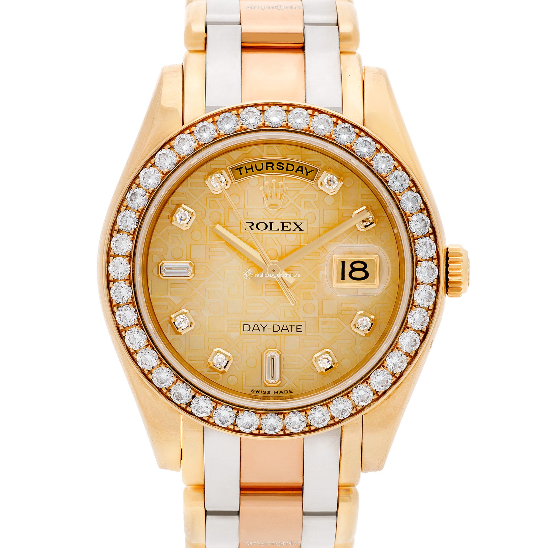 Rolex 18948 Masterpiece Automatic Male 18k White, Yellow & Pink Gold Replica Rolex 18948 Masterpiece Automatic Male 18k White, Yellow & Pink Gold Replica