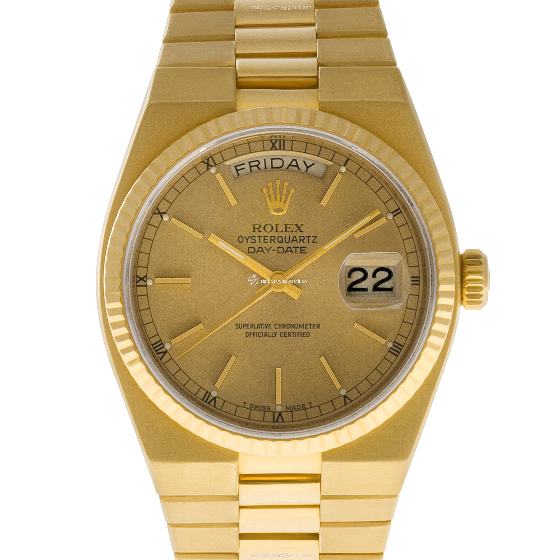 Rolex 19018 Oysterquartz Day Date Quartz Male 18k Yellow Gold Replica Rolex 19018 Oysterquartz Day Date Quartz Male 18k Yellow Gold Replica