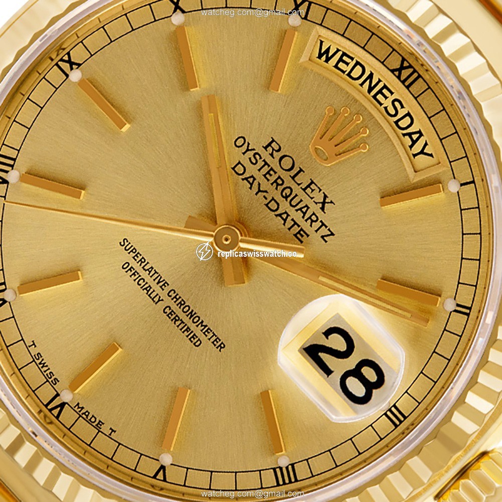 Rolex 19018 Oysterquartz Day Date Quartz Male 18k yellow gold Replica