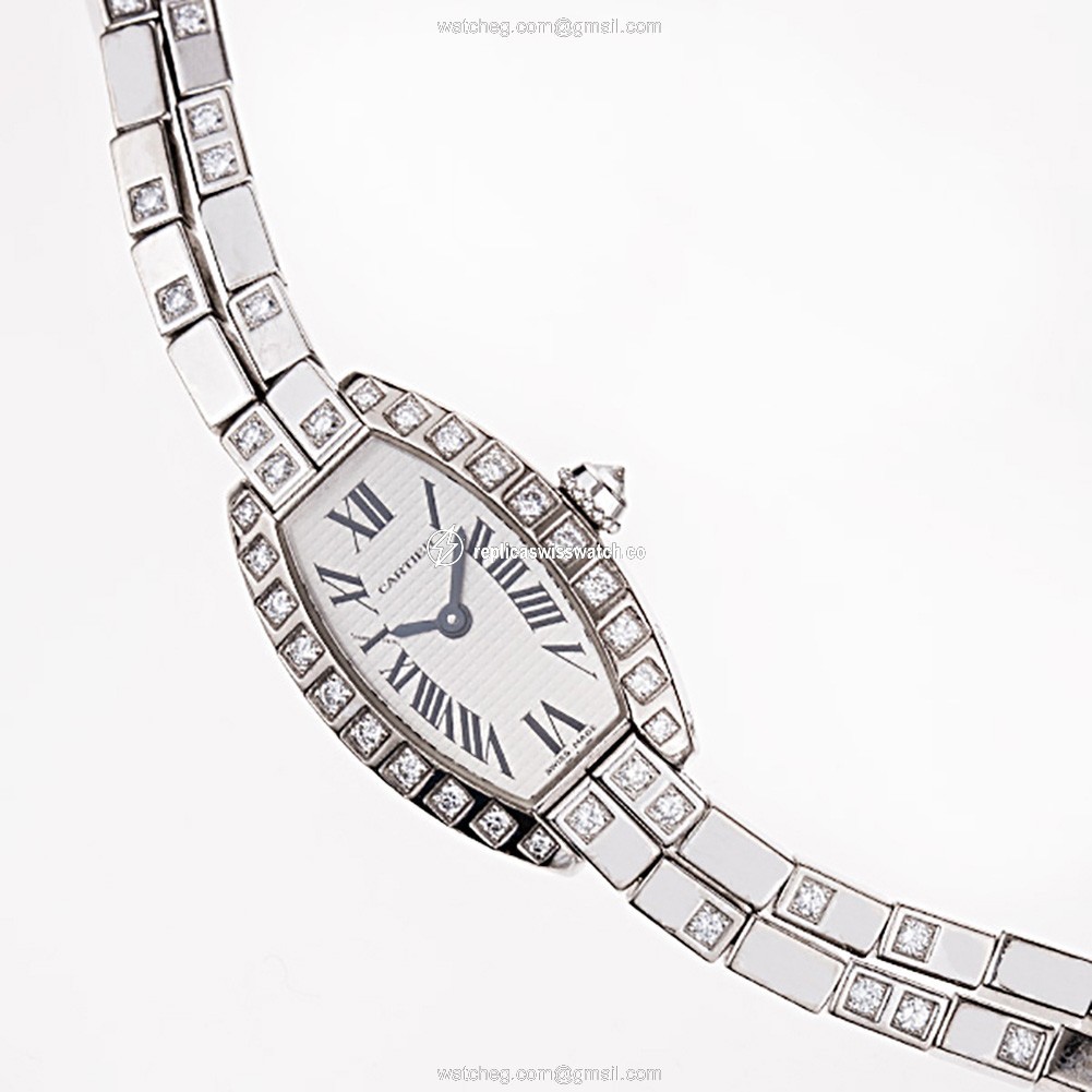 Cartier 47422 CE Tonneau Quartz Female 18k White Gold Replica