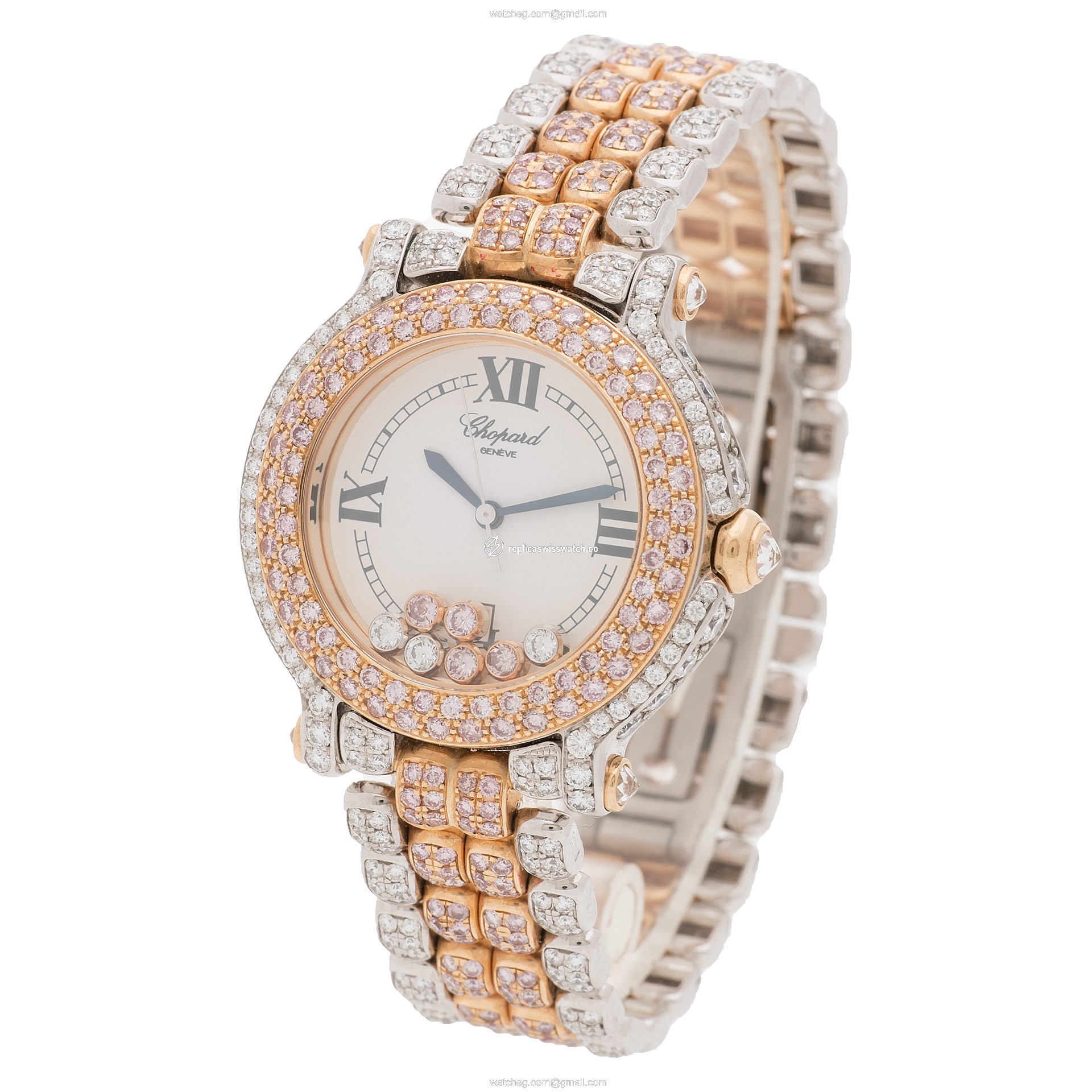 Chopard 27/6181-29 Happy Sport Quartz Female 18k White and Pink Gold Replica