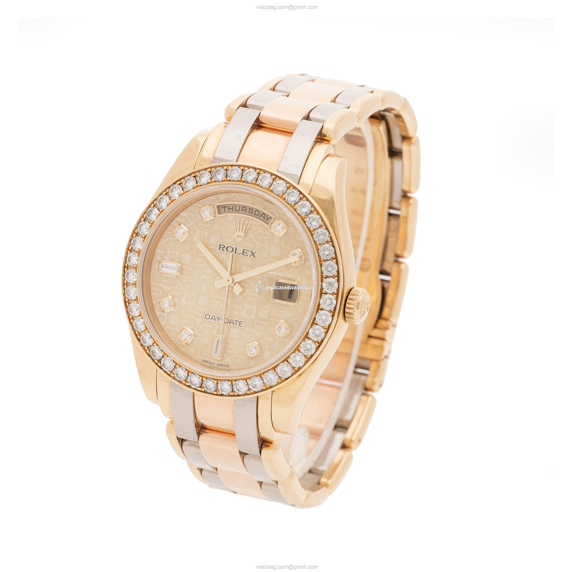 Rolex 18948 Masterpiece Automatic Male 18k White, Yellow & Pink Gold Replica