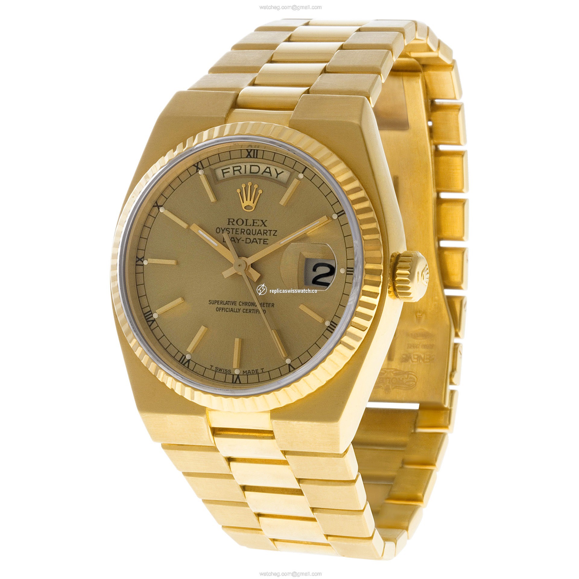 Rolex 19018 Oysterquartz Day Date Quartz Male 18k Yellow Gold Replica
