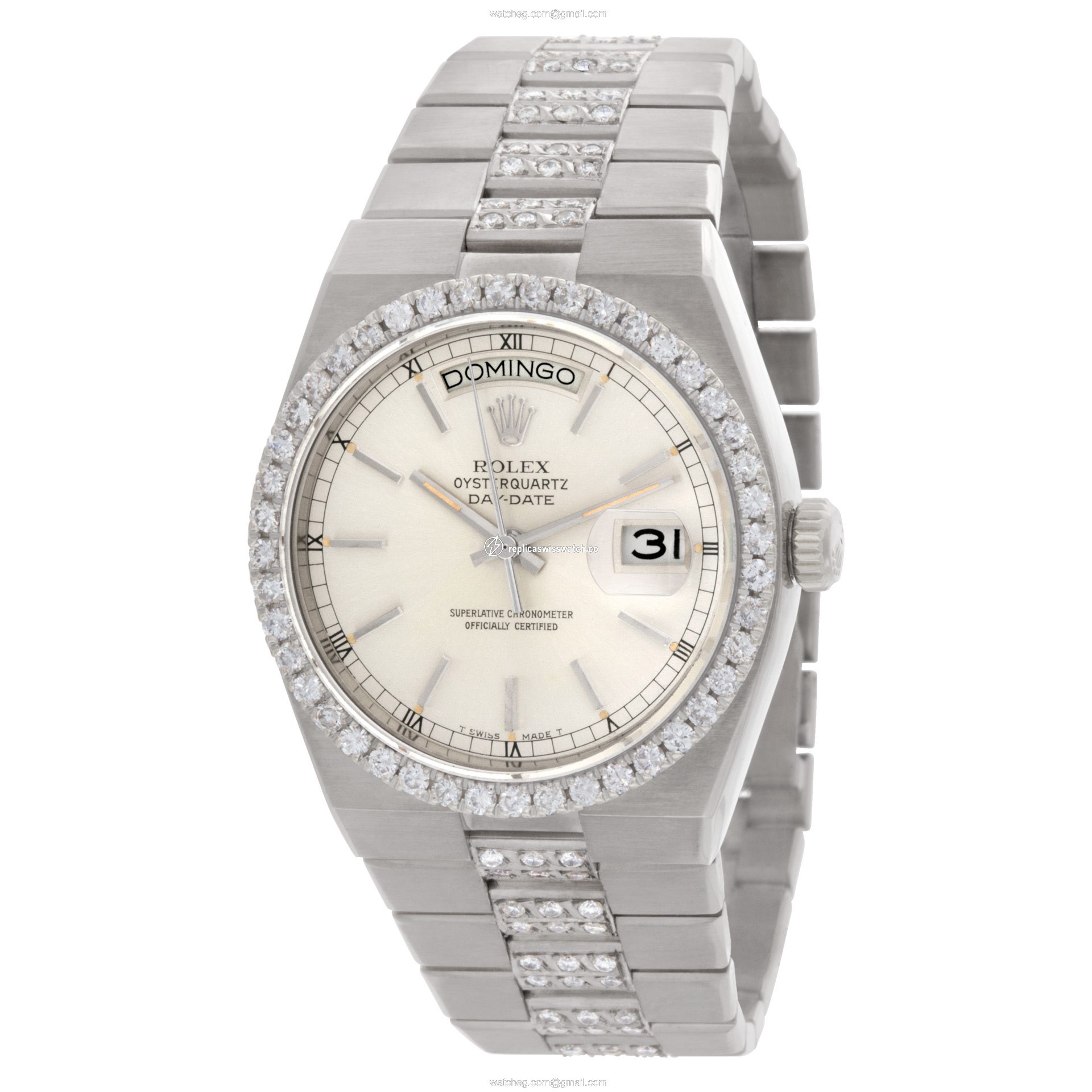 Rolex 19019 Oysterquartz Day Date Quartz Male 18k White Gold Replica