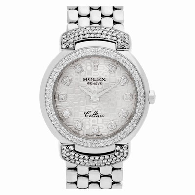 Rolex 6673 Cellini Quartz Female 18k White Gold Replica Watches