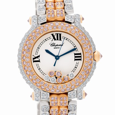 Chopard 27/6181-29 Happy Sport Quartz Female 18k White and Pink Gold Replica Watches