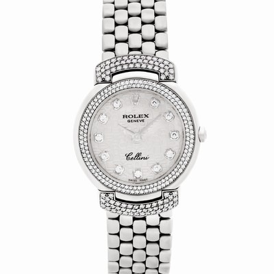 Rolex 6673 Cellini Quartz Female 18k White Gold Replica Watches