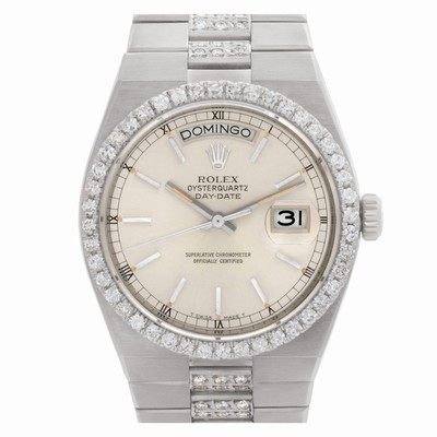 Rolex 19019 Oysterquartz Day Date Quartz Male 18k White Gold Replica Watches