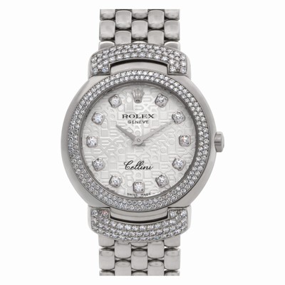 Rolex 6673 Cellini Quartz Female 18k White Gold Replica Watches